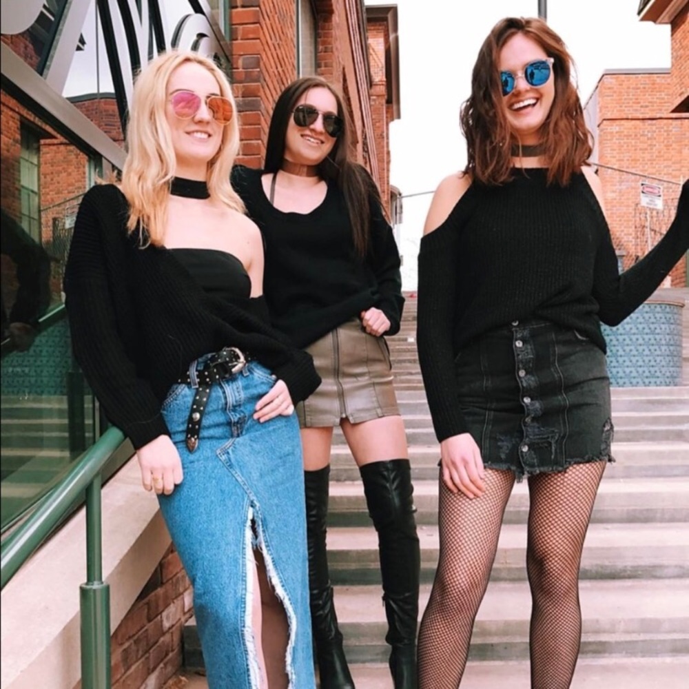 LF Cold Shoulder Glitter Sweater